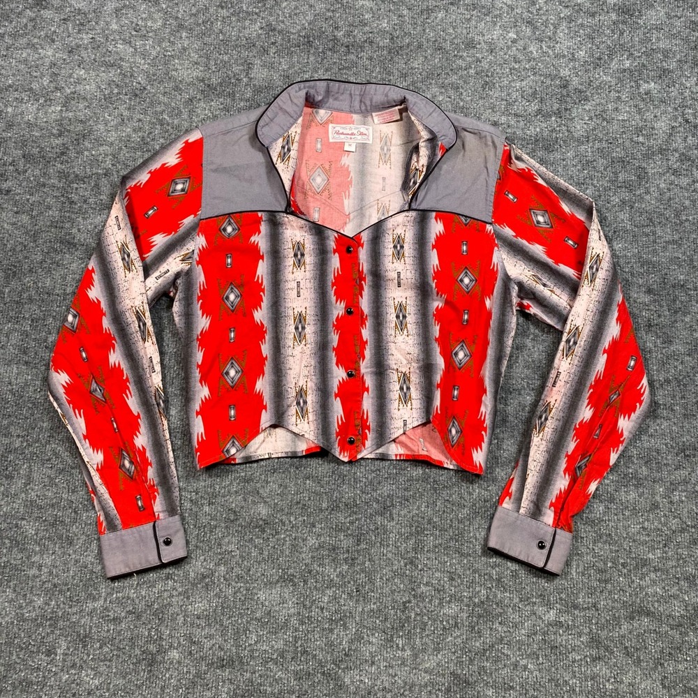 Panhandle Slim Womens Red Southwestern Western Cropped Snap Shirt Medium 2255123